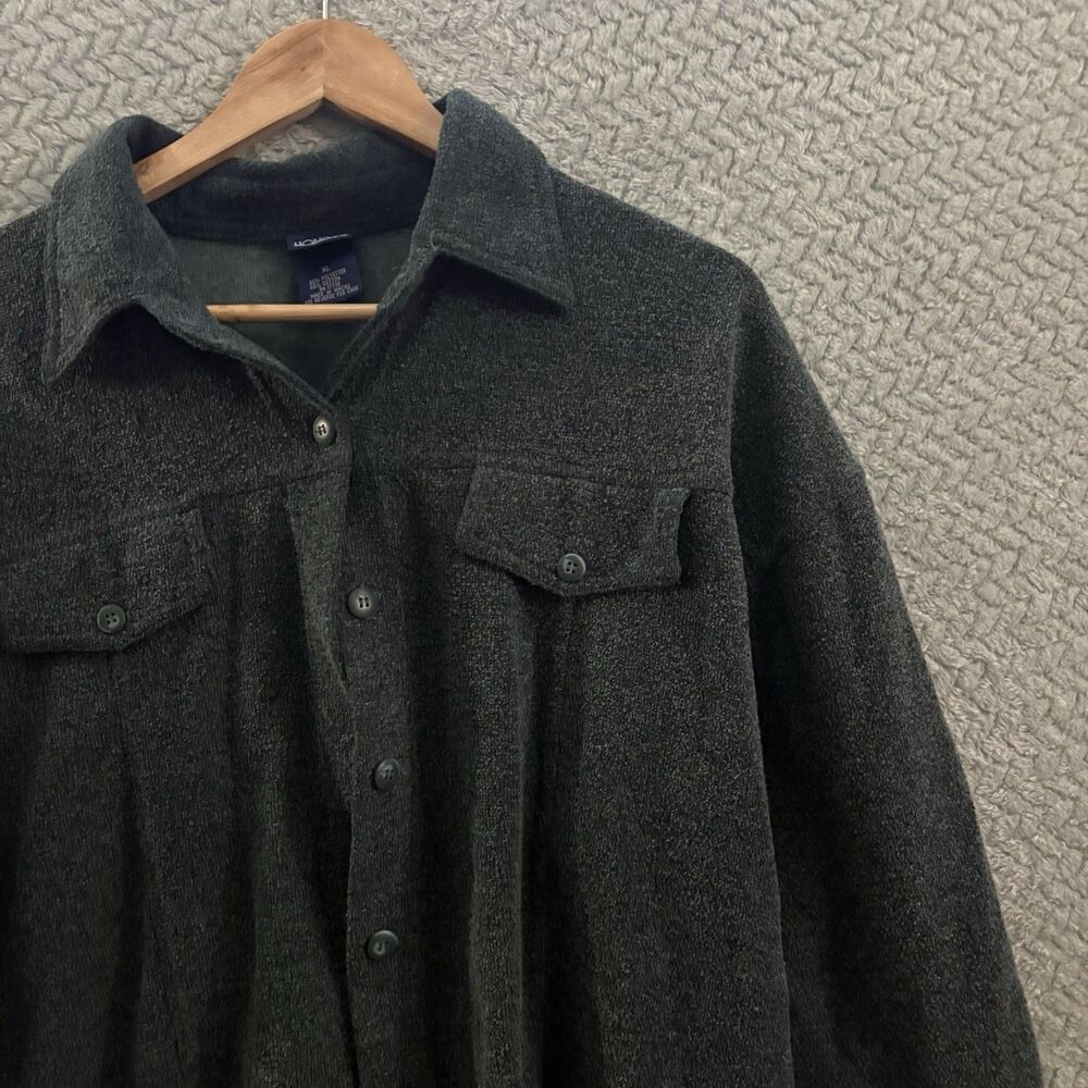 Vintage 90s Honors Collared Button-Up Sweater Dark Gray Poly Cotton Men's XL